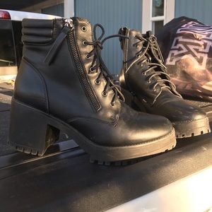 Black Thick Heel Combat Boots